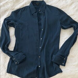 Ann Taylor Loft Navy Blue button down shirt 0